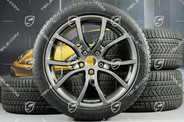 21-inch Cayenne Exclusive Design winter wheel set, rims 9,5J x 21 ET46 + 11,0J x 21 ET58 + Pirelli winter tyres 275/40 R21 + 305/35 R21, with TPMS, Platinum Satin Matt