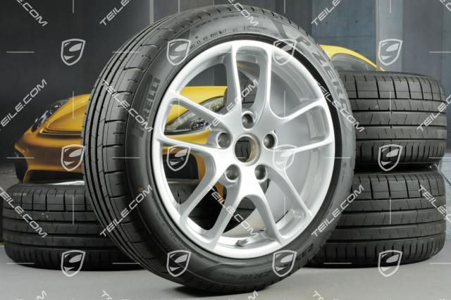 18" Cayman III Sommerräder Satz, Felgen 8J x 18 ET57 + 9,5J x 18 ET49, Pirelli P Zero Sommerreifen 235/45 R18 + 265/45 R18