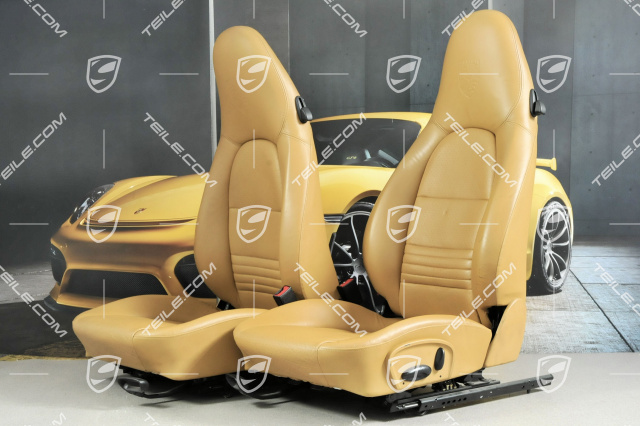 Seats, manual adjustable, leather/Leatherette, Savanna, Porsche crest, set (L+R)