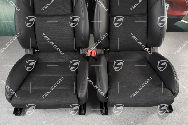 Sport Seats, el. adjustable, 18-way, heating, lumbar, leather/cloth, black, with Porsche crest, set, L+R