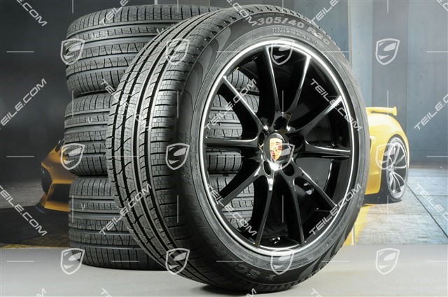 20-inch all-season wheel set, Cayenne Design, tyres 9J x 20 ET50 + 10,5J x 20 ET64 + all-season thres  Pirelli Scorpion 275/45R20, 305/40R20, with TPMS, EXCLUSIVE, wheel star in black high gloss