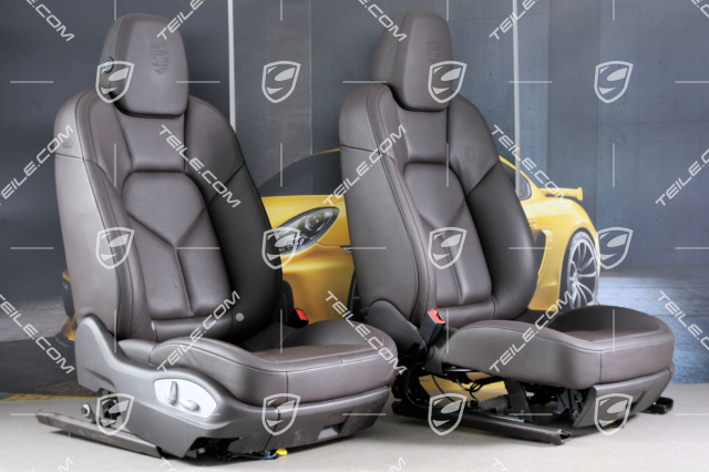 Seats, brown leather, with Porsche crest, el. adjustable, set (L+R)