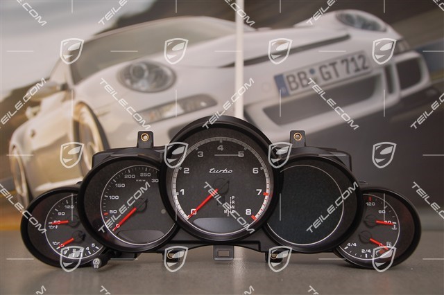 Instrument cluster, black/silver face gauges, without navi, Turbo