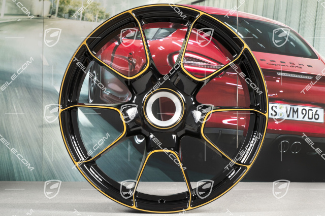 20-inch central lock wheel rim set, 911 Turbo S Exclusive Design, 9J x 20 ET51 + 11,5J x 20 ET56, black/gold-yellow