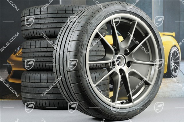 20-inch Carrera S (III) summer wheel set, Platinum (silk gloss), 8J x 20 ET57 + 9,5J x 20 ET45 + summer tyres 235/35 ZR20 + 265/35 ZR20