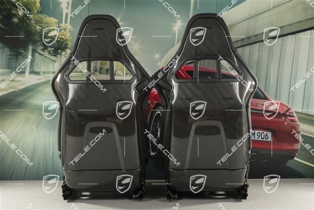 Sportowe fotele kubełkowe, składane, podgrzewane, czarna skóra+pepitka, z herbem Porsche, Zestaw L+R