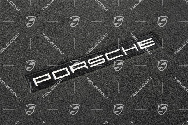 Fußmatten Satz, mit Nubukeinfassung und "Porsche" Schriftzug, Satz vierteilig, schwarz
