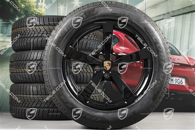 18-inch "Macan" Winter wheel set, rims 8J x 18 ET21 + 9J x 18 ET21 + NEW Pirelli Scorpion Winter winter tyres 235/60 ZR 18 + 255/55 ZR 18, with TPMS, black high gloss