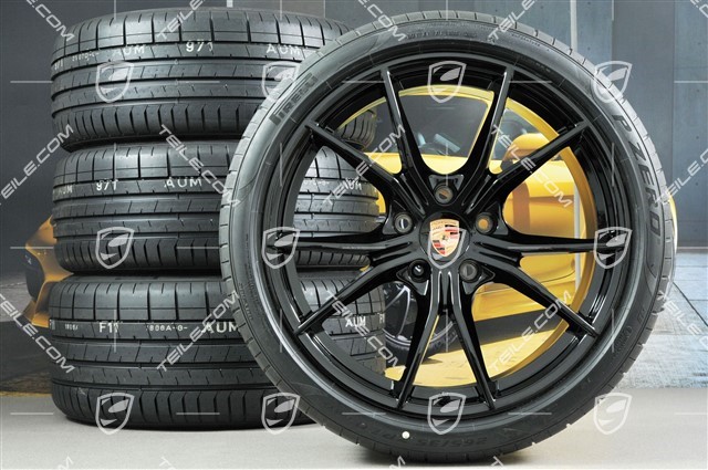 20" Carrera S koła letnie kompl., felgi 8J x 20 ET57 + 10J x 20 ET45, opony letnie Pirelli 235/35 ZR20 +265/35 ZR20, czarne (wysoki połysk), z czujnikami ciśnienia