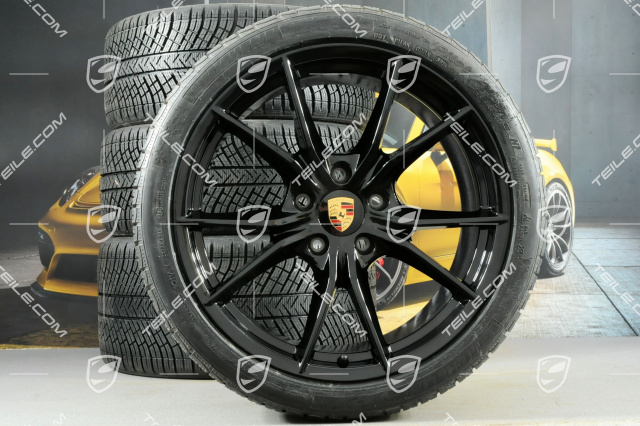 20" koła zimowe, komplet Carrera S (IV), felgi 8,5J x 20 ET49 + 11J x 20 ET56 + NOWE opony zimowe Michelin Pilot Alpin PA4 N1 245/35 R20 + 295/30 R20, czarny satynowy półmat