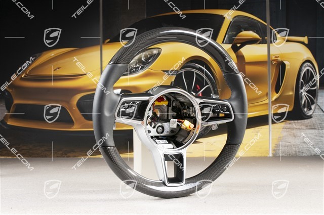 Sports multifunction steering wheel, 3-spoke, Carbon, Leather, Black