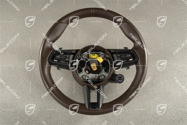 PDK, Multifunction steering wheel, 3-spoke, Leather, Truffle Brown / Sport Chrono Package Plus