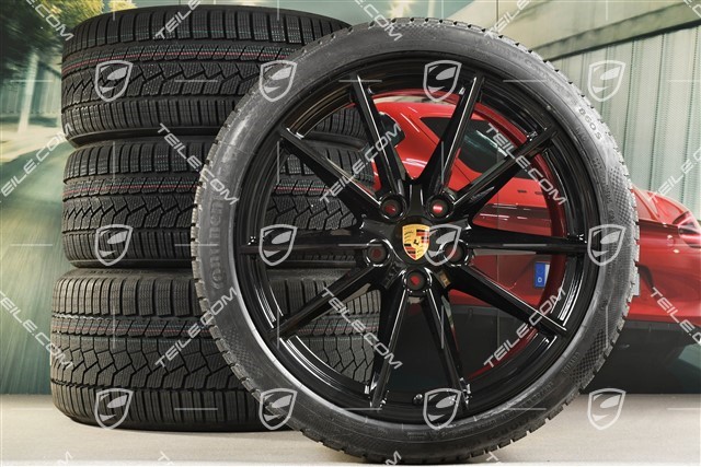 20/21-inch Carrera S winter wheel set, wheel rims 8,5J x 20 ET53 + 11J x 21 ET66 + NEW Continental winter tyres 245/35 R20 + 295/30 R21, in black high gloss
