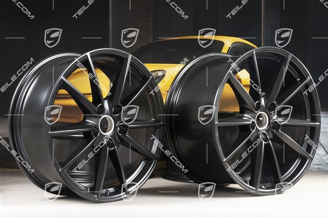 20+21-inch wheel rim set Carrera S, rims: front 8,5J x 20 ET53 + rear 11,5J x 21 ET67, black satin matt