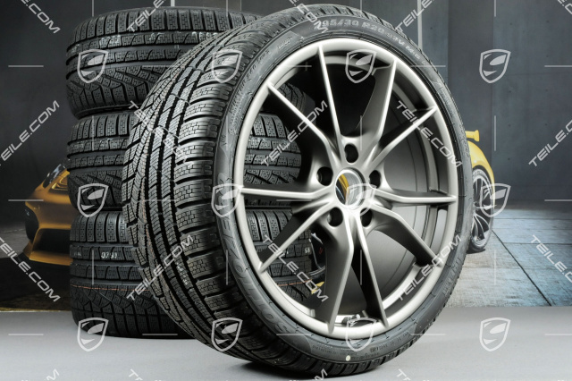 20" Winterräder Satz Carrera S (IV), Felgen 8,5J x 20 ET49 + 11J x 20 ET78 + Pirelli Sottozero II Winterreifen 245/35 R20 + 295/30 R20, in Platinum (seidenglanz)