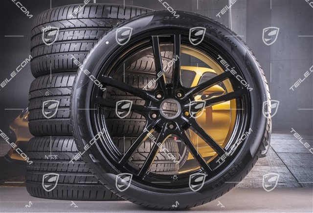 21-inch Cayenne Turbo Design summer wheel set, rims 9,5J x 21 ET46 + 11,0J x 21 ET58 + Pirelli P Zero summer tyres 285/40 R21 + 315/35 R21, with TPMS, black high gloss
