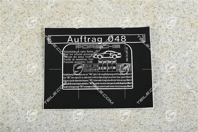 Tire and loading information sticker, GT3