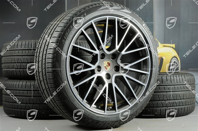21" koła całoroczne Cayenne RS Spyder, komplet, felgi 9,5J x 21 ET46 + 11,0J x 21 ET58 + opony wielosezonowe Pirelli Scorpion Verde All Season 285/40 R21 + 315/35 R21, z czujnikami ciśnienia