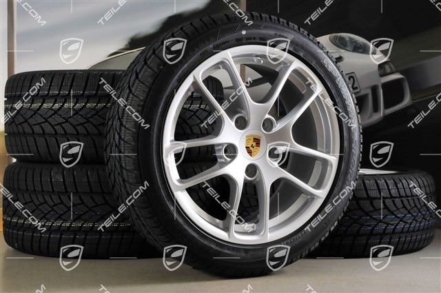 18" Cayman winter wheel set, 8J x 18 ET57 + 9J x 18 ET47 + winter tyres Dunlop SP Winter Sport 3D 235/45 R18 + 265/45 R18, with TPMS.