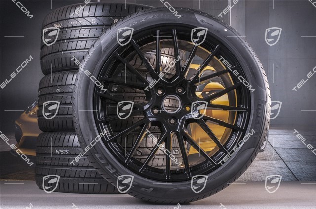 21" koła letnie Cayenne RS Spyder, komplet, felgi 9,5J x 21 ET46 + 11,0J x 21 ET58 + opony letnie Pirelli P Zero 285/40 R21 + 315/35 R21, z czujnikami ciśnienia, czarny wysoki połysk
