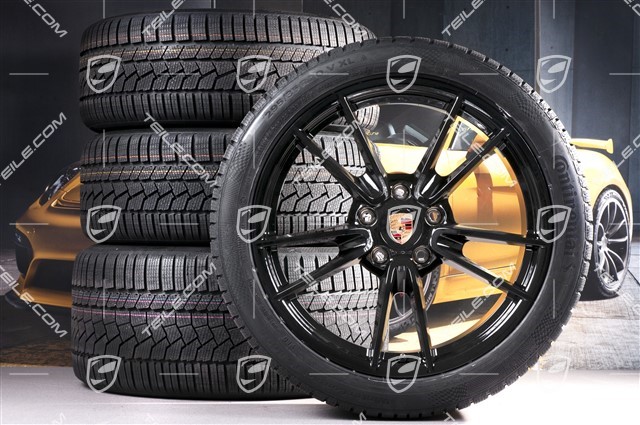 19-/20-inch Carrera winter wheel set, wheel rims 8,5J x 19 ET52 + 11J x 20 ET66 + NEW  Continental winter tyres 235/40 R19 + 295/35 R20, with TPMS, black high gloss