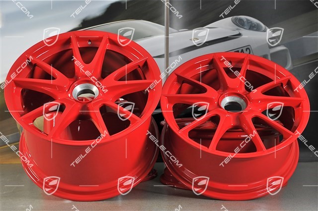 19-inch GT3 II wheel set, Guards red, front 8,5J x 19 ET53 + rear 12J x 19 ET63