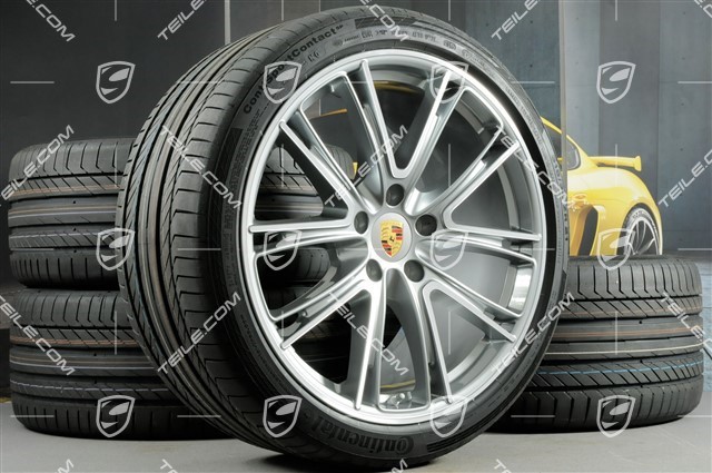 21-inch Panamera Exclusive Design summer wheel set, rims 9,5J x 21 ET71 + 11,5J x 21 ET69 + Continental summer tires 275/35 ZR21 + 315/30 ZR21, with TPM