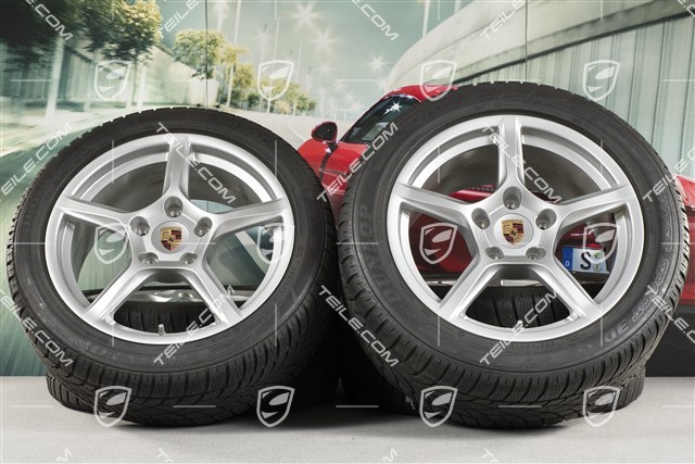 18" Boxster winter wheel set, 8J x 18 ET57 + 9J x 18 ET47 + winter tyres Dunlop 235/45 R18 + 265/45 R18, with TPM