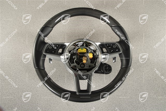 Multifunction steering wheel, 3-spoke, heated, Leather / Carbon, Black / Sport Chrono Paket Plus