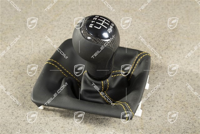 Gearshift knob, Leather/Carbon, Black/Speed Yellow