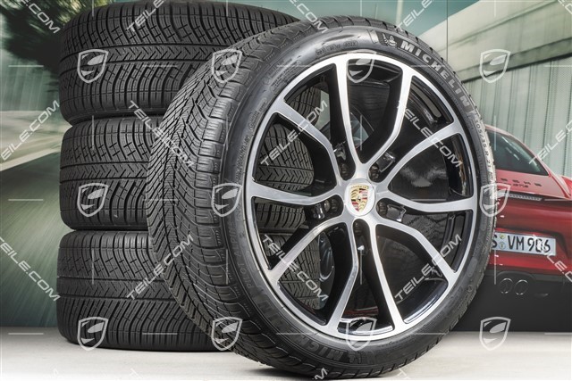 21-inch Cayenne Exclusive Design winter wheel set, rims 9,5J x 21 ET46 + 11,0J x 21 ET58 +  Michelin Pilot Alpin 5 winter tyres 275/40 R21 + 305/35 R21, with TPMS, black high gloss + bright-polished areas