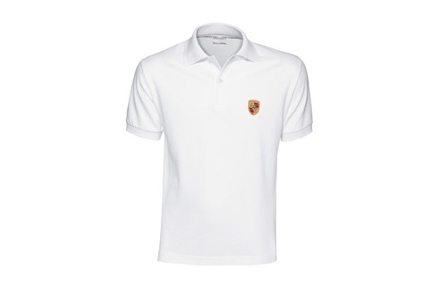 Koszulka polo Essential, herb Porsche, biała - L 50/52