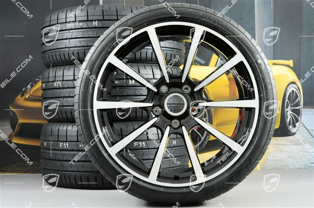 20" Carrera Classic Sommerräder Satz, Felgen 8J x 20 ET57 + 10J x 20 ET45 + Pirelli Sommerreifen 235/35 ZR20 + 265/35 ZR20, mit RDK-Sensoren, in Schwarz-Hochglanz