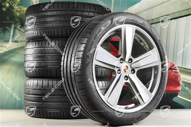 22-inch summer wheel set Cayenne Coupé Exclusive Design Sport, wheel rims 10J x 22 ET48 +11,5J x 22 ET52 + NEW Pirelli summer tyres 285/40 R22 + 315/35 R22, Platin Silver
