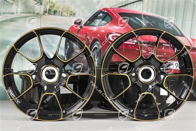 20-inch central lock wheel rim set, 911 Turbo S Exclusive Design, 9J x 20 ET51 + 11,5J x 20 ET56, black/gold-yellow