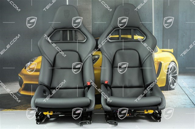 Bucket seats, collapsible, heating, leather Black with Porsche crest, L+R