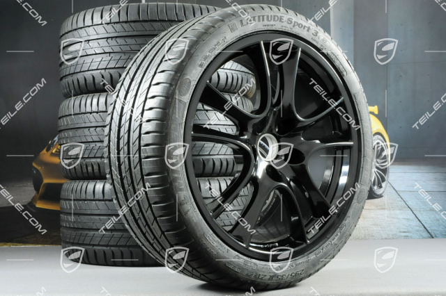 21-inch Cayenne Sport / GTS wheel set, rims (as new) 10J x 21 ET50 + 10Jx21 ET50 + NEW tyres 295/35 R21, in black