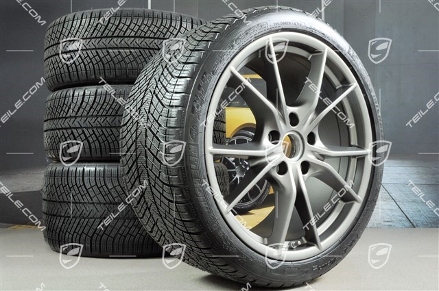 20-inch winter wheels set Carrera S (IV), used rims 8,5J x 20 ET49 + 11J x 20 ET78 + NEW Michelin Pilot Alpin PA4 N1 winter tyres 245/35 R20 + 295/30 R20, in platinum