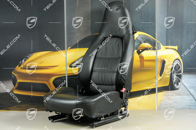 Seat, el. adjustable, heating, leather, Black, Draped, Porsche crest, damage, R