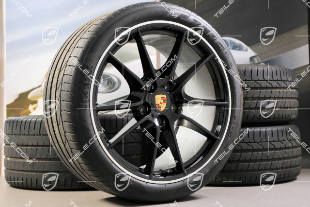 20" Carrera S (III) Sommerräder Satz, Schwarz (hochglanz), 8,5J x 20 ET51 + 11J x 20 ET70, Reifen 245/35 ZR20 + 295/30 ZR20, mit RDK (433MHz)