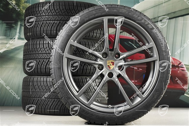21-inch Cayenne COUPÉ Turbo Design winter wheel set, rims 9,5J x 21 ET46 + 11,0J x 21 ET49 + Michelin winter tyres275/40 R21 + 305/35 R21, with TPMS, platinum satin matt