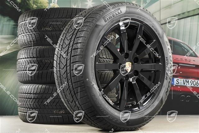 19-inch Cayenne S winter wheel set, rims 8,5J x 19 ET47 + 9,5J x 19 ET54 + Pirelli winter tyres 255/55 R19 + 275/50 R19, with TPMS, black high gloss