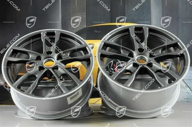 19-inch Boxster S III wheel set, 8J x 19 x ET 57 + 9,5J x 19 x ET 45, wheel spokes in Achat Grey Metallic