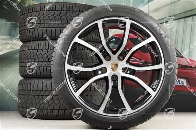 21-inch Cayenne Exclusive Design winter wheel set, rims 9,5J x 21 ET46 + 11,0J x 21 ET58 +  Continental winter tyres 275/40 R21 + 305/35 R21, with TPMS, black high gloss + bright-polished areas