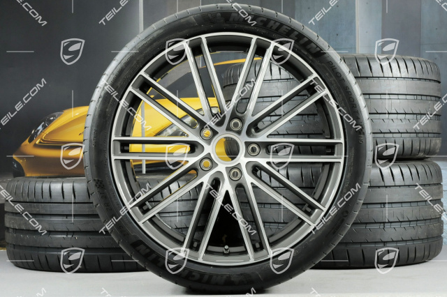 21" Koła letnie Turbo IV, felgi 9,5J x 21 ET71 + 11,5J x 21 ET69 + NOWE opony letnie Michelin 275/35 ZR21 + 325/30 ZR21, z czujnikami ciśnienia, tylko do Turbo S E-Hybrid