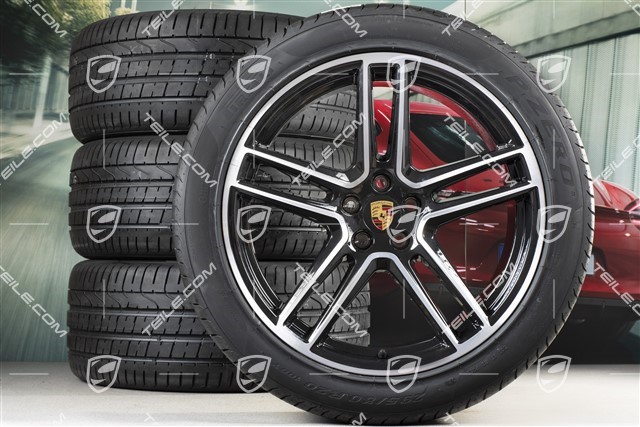 20" Turbo Sommerräder Satz, Felgen 9J x 20 ET26 + 10J x 20 ET19 + Sommerreifen 265/45 R20 + 295/40 R20, mit RDK-Sensoren, in Tiefschwarz-Metallic