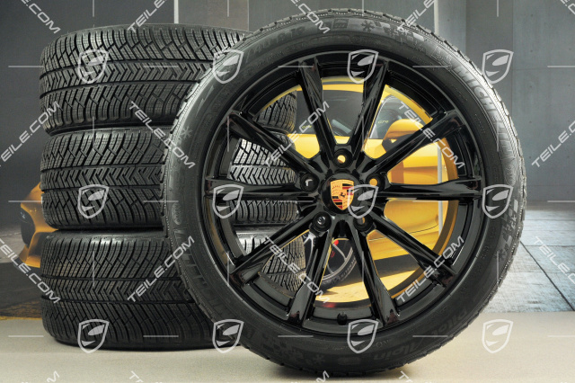 19-inch Boxster S winter wheels set, rims 8J x 19 ET57 + 10J x 19 ET45, Michelin Pilot Alpin 4 winter tires 235/40 R19 +265/40 R19, in black high gloss