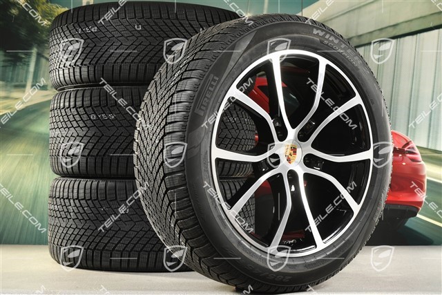 21-inch Cayenne COUPE Exclusive Design winter wheel set, rims 9,5J x 21 ET46 + 11,0J x 21 ET49 + NEW Pirelli Scorpion Winter 2 winter tyres 285/45 R21 + 305/40 R21, with TPMS, Jet Black Metallic
