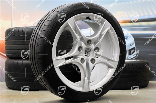 18-inch summer wheels set Cayman S II, rims 8J x 18 ET57 + 9J x 18 ET43 + summer tyres 235/40 R18 + 265/40 R18, without TPM