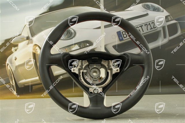 3-spoke steering wheel, GT3 RS, black leather, red thread